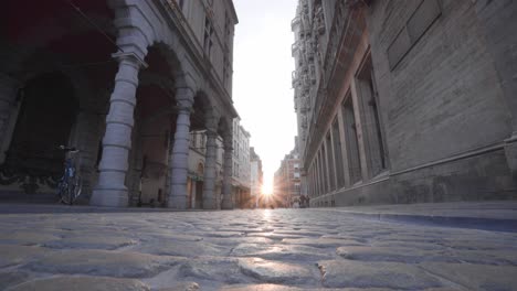 Beautiful-sunset-in-the-Charles-Buls-street,-just-off-the-Grand-Place-in-Brussels,-Belgium