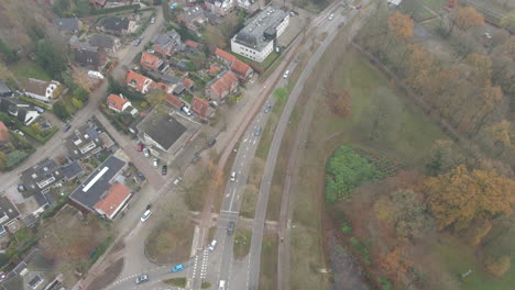 High-aerial-of-traffic-driving-over-busy-road