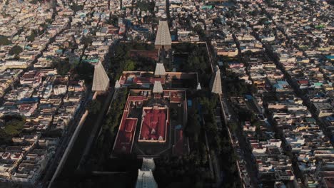 Aerial-Top-View-Of-Arunachalesvara-temple-towers-from-the-Arunachala-hill