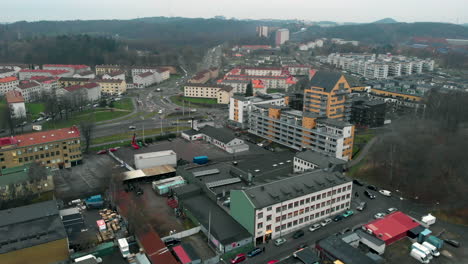 Aerial-shot-from-outskirts-of-Gothenburg-on-overcast-day