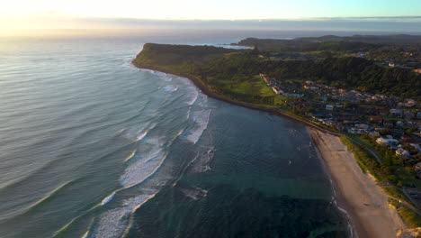 Rotating-drone-shot-of-Lennox-Head-beach-and-coast-between-Byron-Bay-and-Ballina