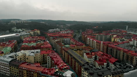 Aerial-shot-of-Gothenburg-apartments-on-overcast-day