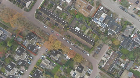 Top-down-aerial-of-calm-suburban-neighbourhood