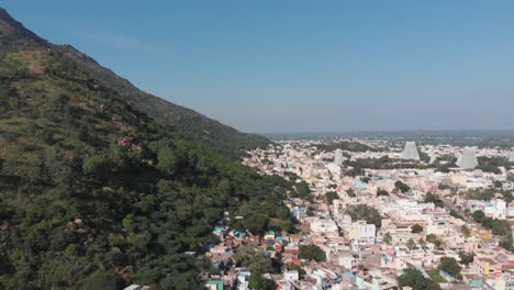 Aerial-view-of-Tiruvannamalai-City-during-blue-sky-and-sunlight