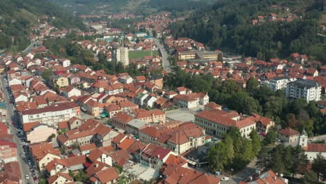 Serbian-hillside-town-on-Golija-mountain,-aerial-view