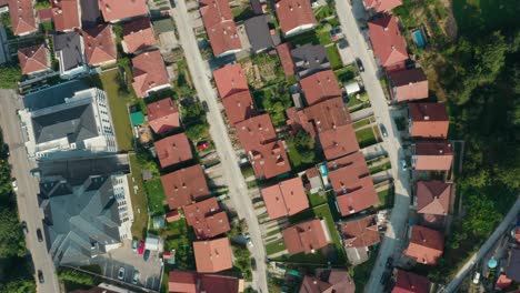 Residential-town-houses-and-streets,-Ivanjica-Serbia,-aerial-top-down-view