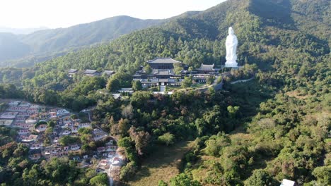 Aerial-view-of-Hong-Kong-Tsz-Shan-monastery-and-the-famous-Avalokitesvara-Guan-Yin-Statue,-Goddess-of-mercy