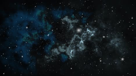 Dunkles-Universum-Und-Sich-Bewegende-Nebelwolken,-Die-Mit-Sternen-Schweben