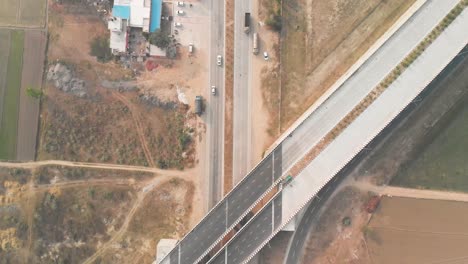 Panoramic-aerial-view-of-the-highway-intersection-with-flyover-in-Punjab