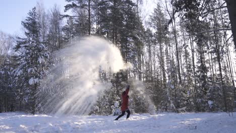 Mpemba-Effect---Woman-Throws-Hot-Water-To-Freezing-Air-In-Winter---wide-shot