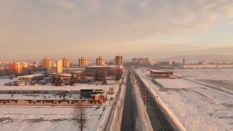 Sunrise-over-the-snow-covered-city-4k