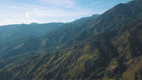 Beautiful-drone-aerial-landscape-view-of-Green-mountains-and-hills-in-Colombia