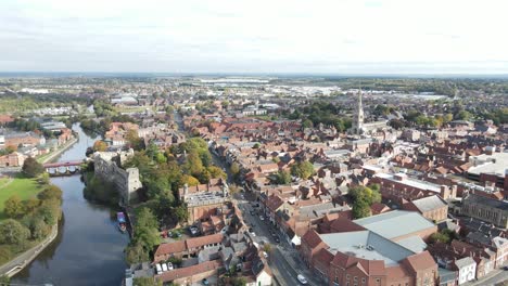 Newark-on-Trent-uk-town-and-river-drone-reveal-footage