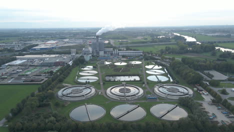 Aerial-dolly-of-large-water-treatment-plant-in-an-industrial-area