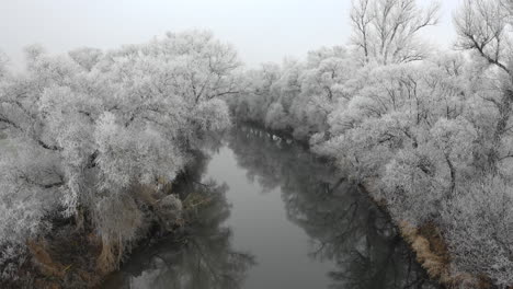 Winter-river-in-drone-view-in-Hungary