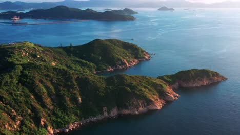 Cheung-Chau-colourful-lush-island-foliage-coastline-aerial-ocean-view-Hong-Kong-slow-right-flyover