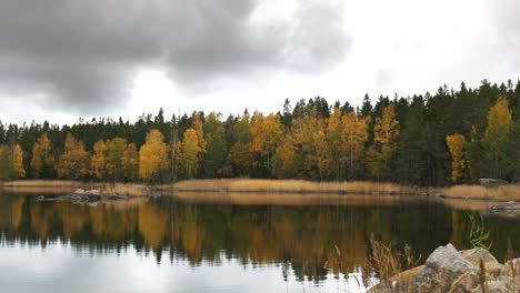 Silent-Autumn-Lake,-Static-background-Fall-Concept