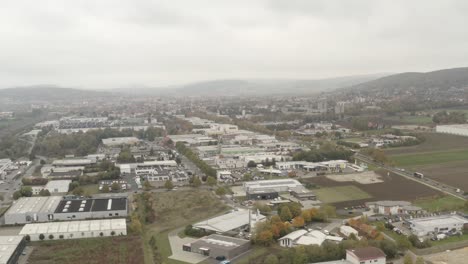 Flying-over-Northeim-industrial-park-by-drone,-Germany,-Niedersachsen