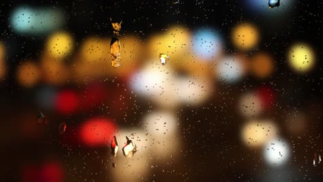 Regentropfen-Auf-Fenstern-Mit-Nächtlichem-Bokeh-Unschärfehintergrund