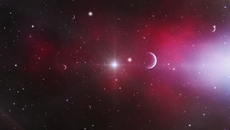 Kosmos,-Mehrere-Planeten-Mit-Einem-Hintergrund-Aus-Rotem-Nebel-Und-Hellen-Lichtern-Im-Universum