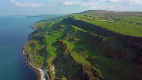 Cinematic-aerial-view-of-coastline-in-northern-Ireland
