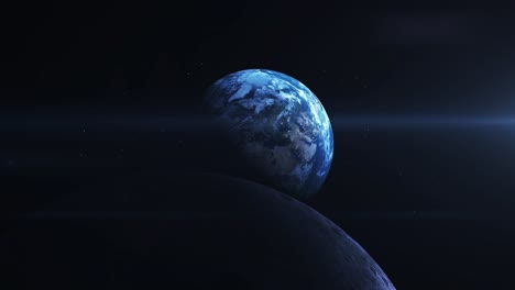 Weltraumansicht-Des-Planeten-Erde-Mit-Mondvordergrund