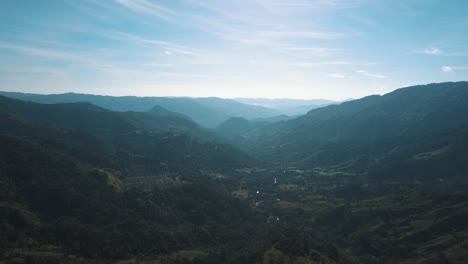 Drone-aerial-wide-view-of-beautiful-landscape-with-mountains-and-hills-in-Colombia