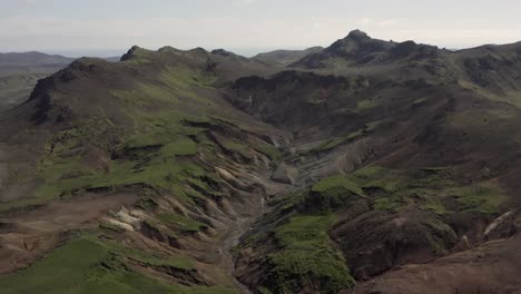 Stunning-natural-volcanic-landscape-of-Sogin-badlands-in-Iceland,-aerial