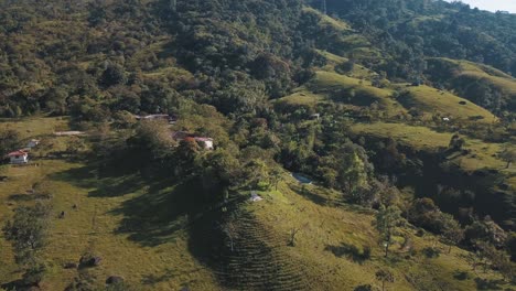 Beautiful-green-valley-and-hills-in-Colombia---Drone-aerial-shot