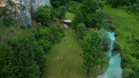 Zipline-travels-down-Korana-Canyon,-Lika-Region,-Croatia