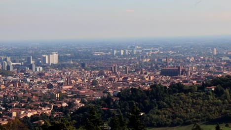 Cityscape-of-Bologna,-Italy,-focused-on-the-old-city-center-and-fiera-disctrict
