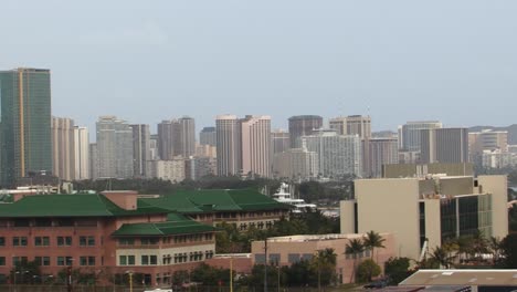 Downtown-Honolulu,-Oahu,-Hawaii,-wide-shot-of-the-city