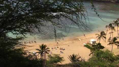 Menschen-Am-Strand-In-Hanauma-Bay,-Hawaii-Kai-Nachbarschaft-Von-East-Honolulu,-Oahu