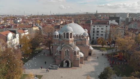 Cathedral-in-Sofia,-Bulgaria---Aerial-view