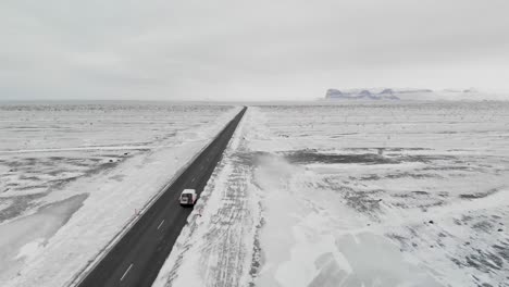 Aerial-shooths-of-a-van-on-Iceland-road