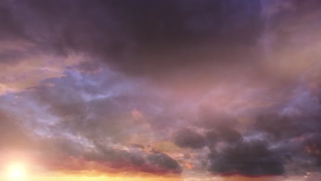 Zeitraffer-Beginnt-Die-Sonne-Hinter-Dunklen-Wolken-Unterzugehen