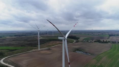 Wind-Turbines-On-The-Wind-Farm-In-Poland---Propellers-Not-Spinning---wide-aerial-shot