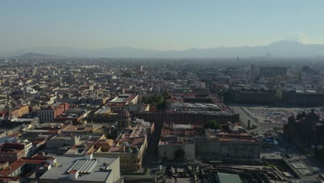 Drone-Flies-Over-Mexico-City-Near-Zocalo-Plaza