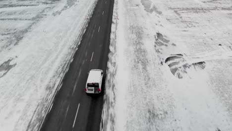 Aerial-shooths-of-a-van-on-Iceland-road