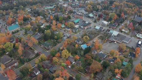 Drone-flyover-of-a-small-North-American-town-in-the-fall-season