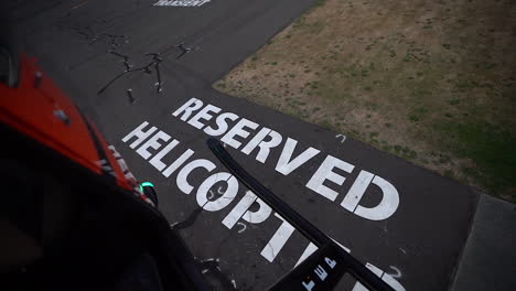 Helicopter-Landing-on-Reserved-Spot-at-the-Airport,-Backseat-Passenger-POV