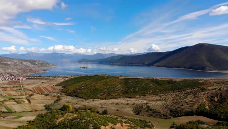 Mountain-lake-of-Prespa-surrounded-by-beautiful-countryside-panorama-and-villages
