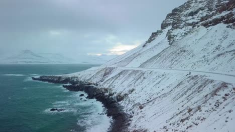Aerial-view-of-the-road-and-Icelandic-coastline
