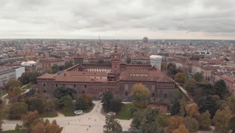 Drone-shot-of-Sforzesco-Castle,-Castello-Sforzesco-in-Milan