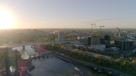 Aerial-Of-I-35W-Mississippi-River-Bridge-Morning-Traffic-And-New-Construction