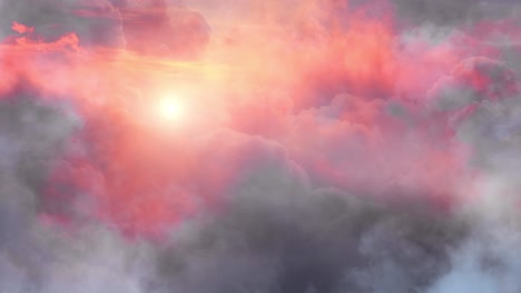 Schöner-Sonnenaufgang-Oder-Sonnenuntergang-Hinter-Den-Sich-Bewegenden-Kumuluswolken