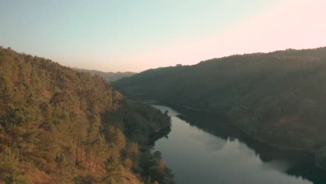 Drone-above-the-trees-and-river-Portugal-4K