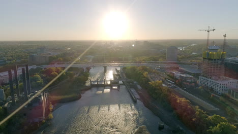 Beautiful-Sunrise-With-Lens-Flare-I-35W-Interstate-And-Mississippi-River