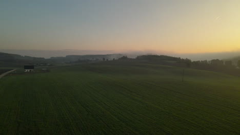 Lush-Green-Crops-On-Vast-Fields-At-Dawn-In-Napromek,-Poland