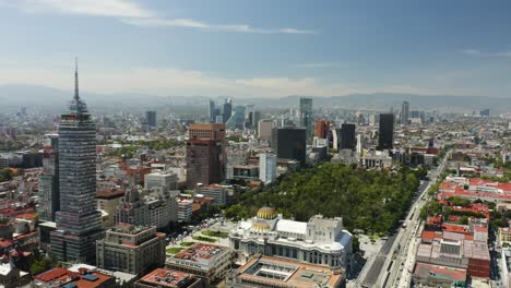 Drone-Flies-Above-Palacio-De-Bellas-Artes-toward-Alameda-Central-in-Mexico-City